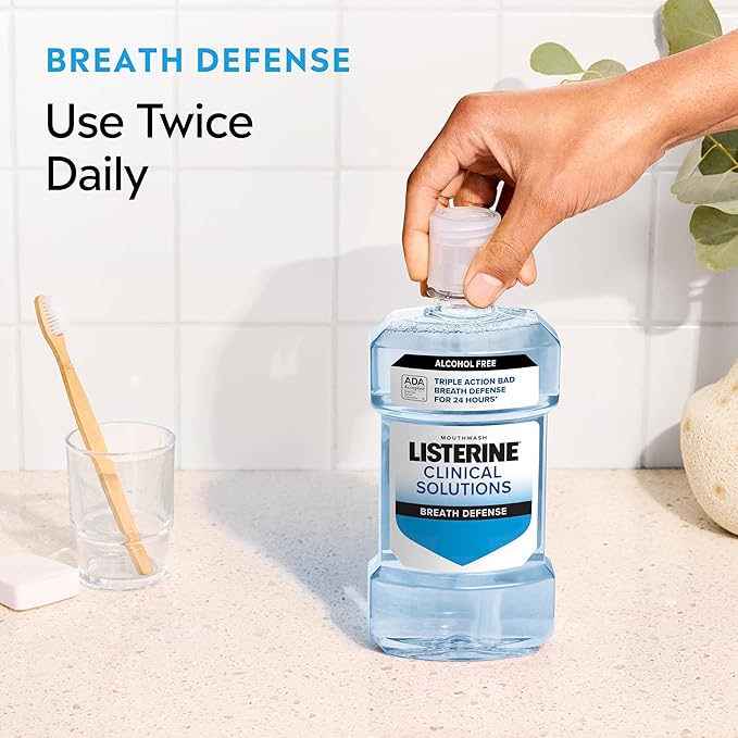 Listerine Clinical Solutions Breath Defense Alcohol Free Mouthwash,Oral Rinse with a Triple-Action Formula Fights Bad Breath for 24 Hours,Smooth Mint Flavor,1 L,(Pack of 2)