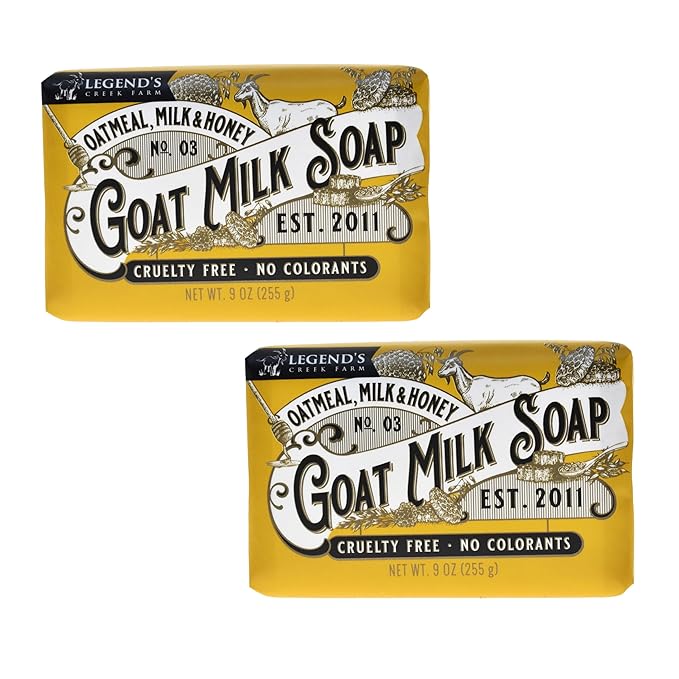 Legend's Creek Farm Goat Milk Soap - Triple Milled Moisturizing Bar for Hands and Body - 9 Oz Creamy Lather, Nourishing, Natural Soap for Sensitive Skin (Oatmeal, Milk & Honey, Pack of 2)