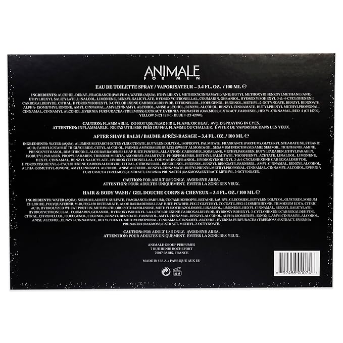 Animale By Animale Parfums For Men. Set-edt Spray 3.3 oz & Aftershave Balm 3.4 oz & Body Wash 3.4 oz