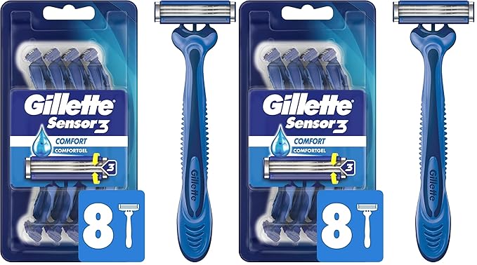 Gillette Sensor3 Comfort, 8 Count | Disposable | For Men | Lubrastrip | Pack of 2