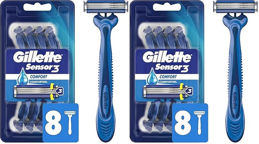 Gillette Sensor3 Comfort, 8 Count | Disposable | For Men | Lubrastrip | Pack of 2