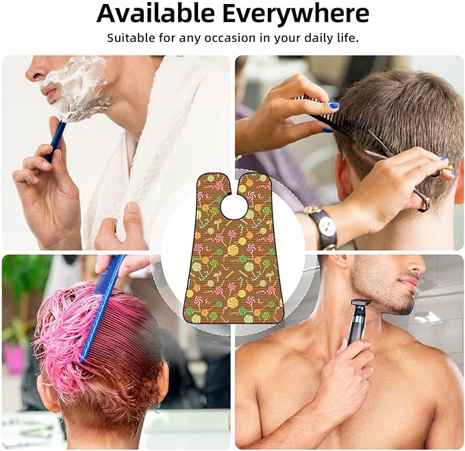 Non-Stick Beard Shaving Bib, Hair Catcher Apron with Suction Cups, Waterproof Grooming Tool for Men Husband, Candy Cane Christmas Red Green Stripes Shave Bib