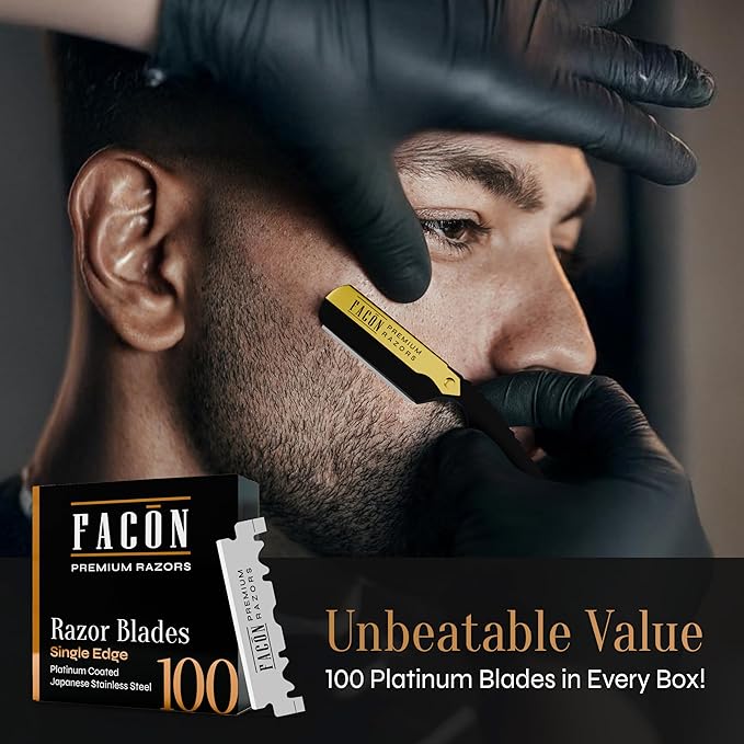 Facón Straight Razors for Men - Professional Barber Straight Edge Razor Kit with 100 Blades, Classic Stainless Steel Barbero Shaver for a Smooth & Precise Shave, Premium Barber Razor for Men's Shaving