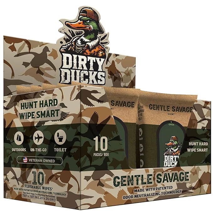 Dirty Duck On The Go Flushable Wipes – Premium Flushable Wet Wipes for Men & Women, Odor-Neutralizing & Cruelty-Free, Ideal for Hunting, Camping, Bathrooms & Travel, 10 Pack, 10 Count Each