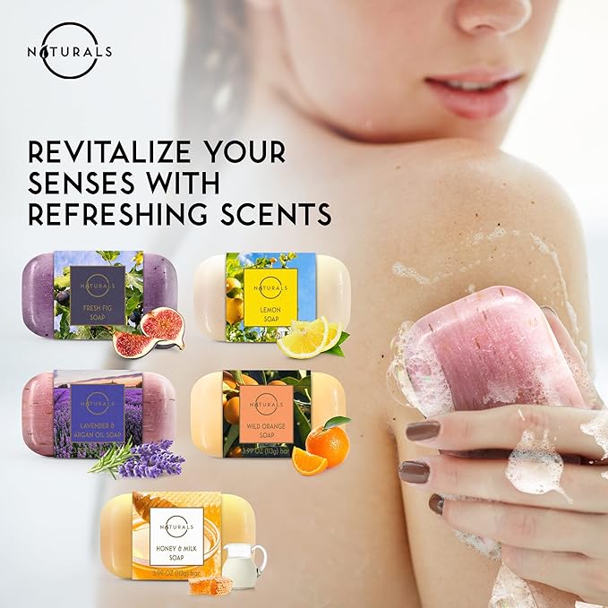 O NATURALS 100% Natural Bar Soap - Gift Set - Organic Ingredients & Essential Oils - Spa Gifts for Women & Men, Body Wash & Face Soap - 10PC Variety Soaps Collection
