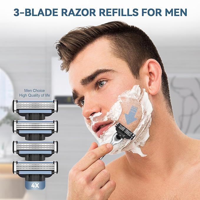 Razor Refills for Men, 24 Count Razor Blade Refills for Mach 3, Precision Shaving Blades with Dual Lubrication, Value Pack
