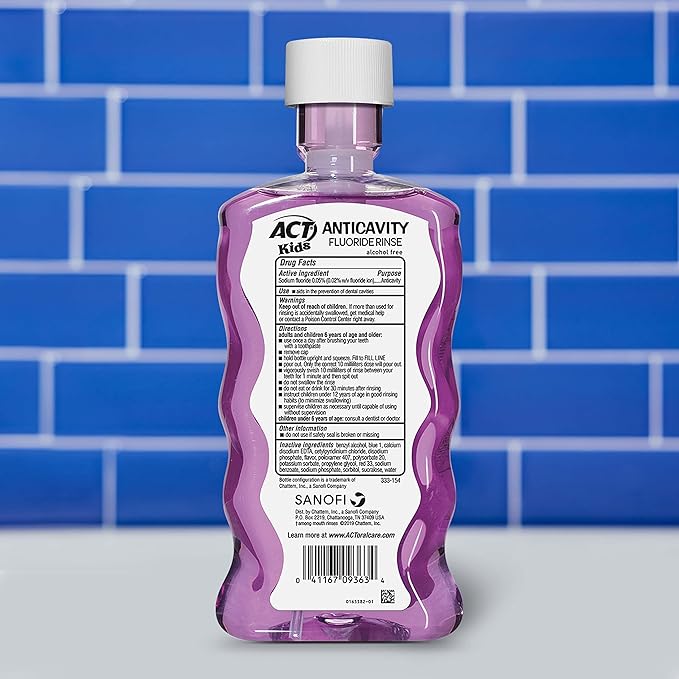 ACT Kids Anticavity Fluoride Mouthwash, Groovy Grape | 16.9 fl. oz. | Alcohol Free | Accurate Dosing Cup | Pack of 2