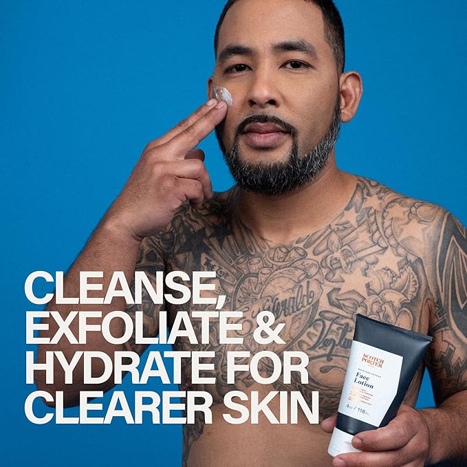 Scotch Porter Men’s Face Care Collection – Exfoliate, Cleanse & Restore, & Moisturize & Defend Skin – Includes Wash, Exfoliating Wash & Lotion