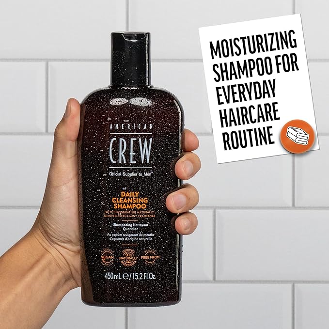 American Crew Shampoo for Men, Daily Cleanser, Naturally Derived, Vegan Formula, Citrus Mint Fragrance, 3.3 Fl Oz