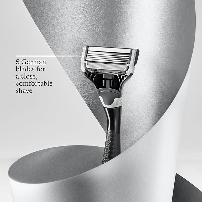 Harry's Original Shave Gift Set for Men - Black Metallic Handle + 3 Razor Blade Cartridges + Travel Blade Cover + 1 Foaming Shave Gel - German Engineered