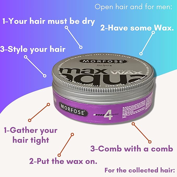 Morfose Max Aqua Hair Gel Wax with Shiny and Strong Flexible 4 Hold, Manage Flyaways, Braids, and Curls, Professional Hair Styling for Women and Men, Papaya Scent, 5.92 Fl. Oz, (max aqua)