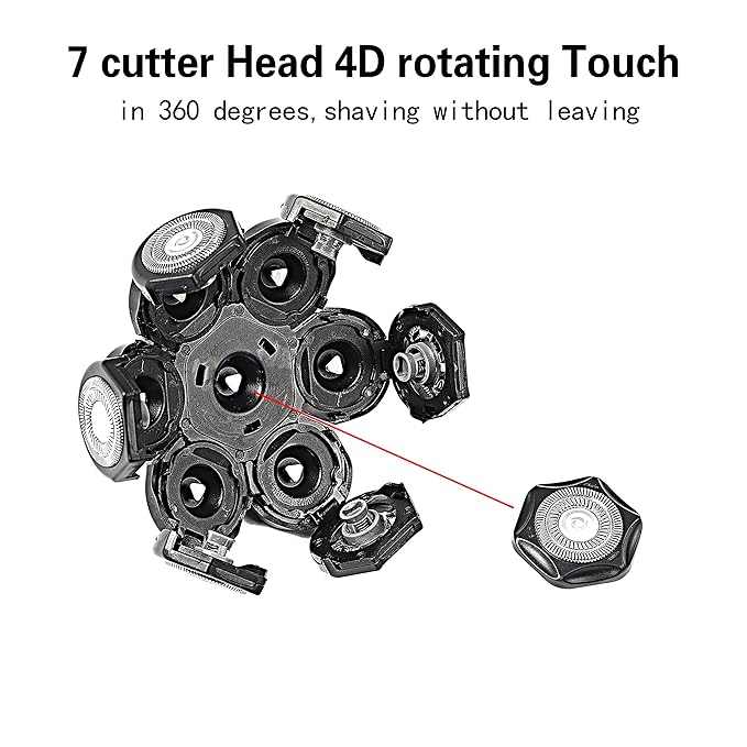 7 Blades Head Men's Electric Shaver Replacement Heads Floating Washable Shaver Replacement Blades for Bald Men (Black)