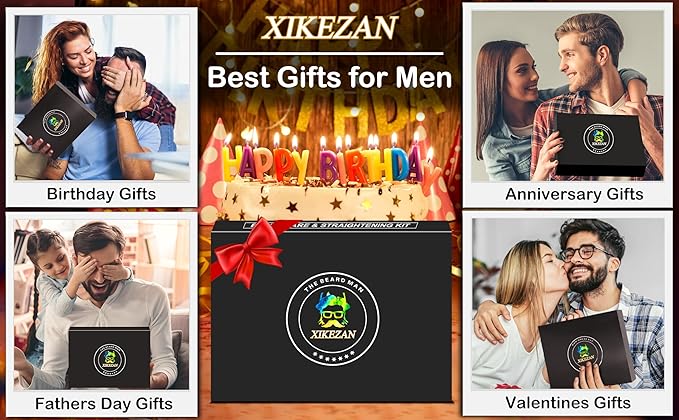 Beard Straightener w/Beard Oil & Balm & Guide E-Book,Upgraded 3 in 1 Hair Straightener Brush Beard Straightening Comb,Unique Stocking Stuffers Gifts for Men Him Dad Husband Birthday Christmas Gifts