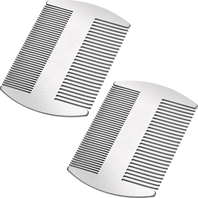 Boao 2 Pcs Metal Hair Combs for Women Men Stainless Steel Beard Mustache Comb Credit Card Size Lice Wallet Pocket Fine Cutting Teasing Barber Hair Styling Dandruff Remove Dreadlock(Silver)