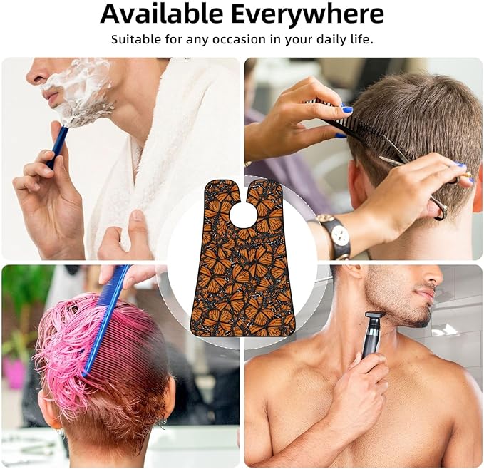 Beard Grooming Cape, Waterproof Hair Catcher for Shaving Trimming, Non-Stick Bib Apron Gifts for Dad Men, Beautiful Monarch Butterfly Shave Bib