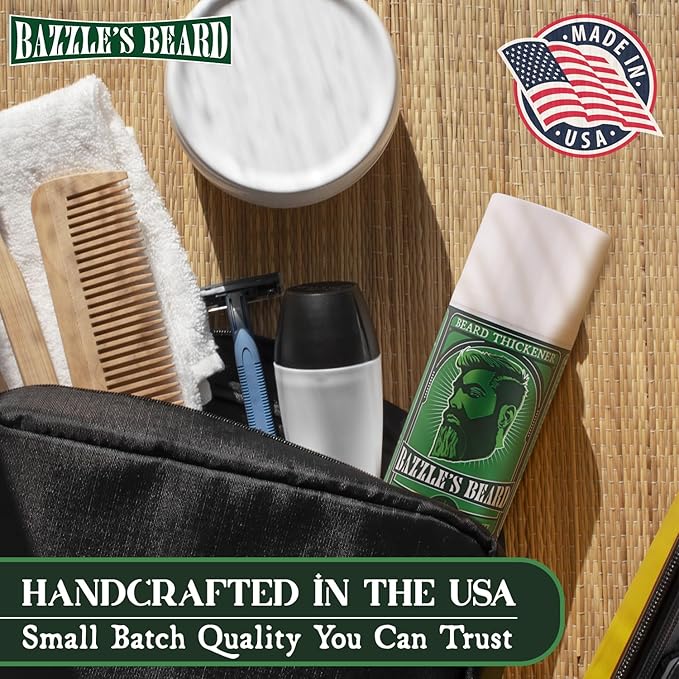 Bazzle's Beard Thickener – Beard Growth Kit & Balm with Biotin for Hair Growth for Men, Infused with Oat Protein for Medium Hold and Light Fragrance, Facial Hair & Mustache Styling Balm Conditioner