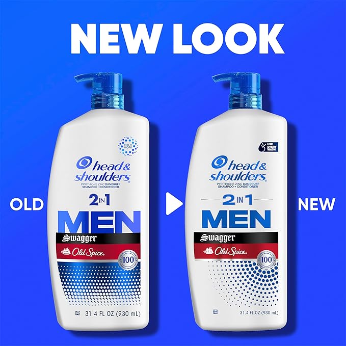 Head & Shoulders Mens Anti-Dandruff Shampoo and Conditioner with 1% Pyrithione Zinc, Old Spice Swagger Men's 2-in-1 Twin Pack, Shampoo for Men, 31.4 fl oz Each
