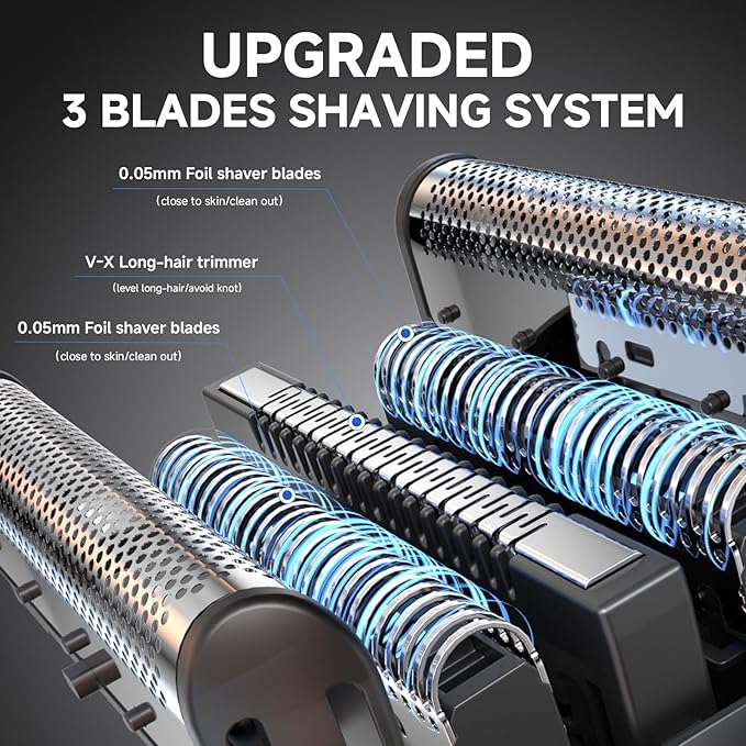 Electric Foil Shavers for Men,Mini Electric Razor with Storage Bag,3 Floating Blades,Portable mini Shaver,IPX7 Waterproof,Wet Dry Face Razor,USB-C (Black)