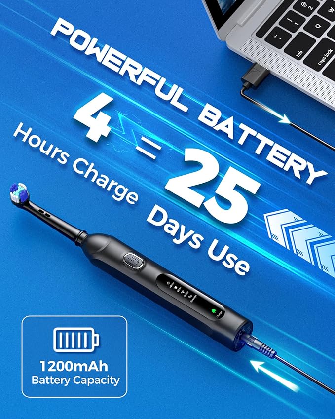 TEETHEORY Rotating Electric Toothbrush for Adults with 8 Brush Heads (2 Types), 4 Modes Deep Clean Electric Toothbrush with Rechargeable Power and 2 Min Smart Timer (1- Black, p1)