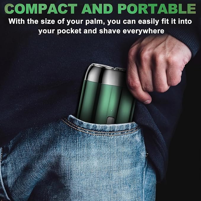 Mini Electric Shaver for Men, Pocket Dual Head Shaver Washable Waterproof, Electric Mini Portable Razor USB Rechargeable Portable Razor for Home, Car, Travel (Green)