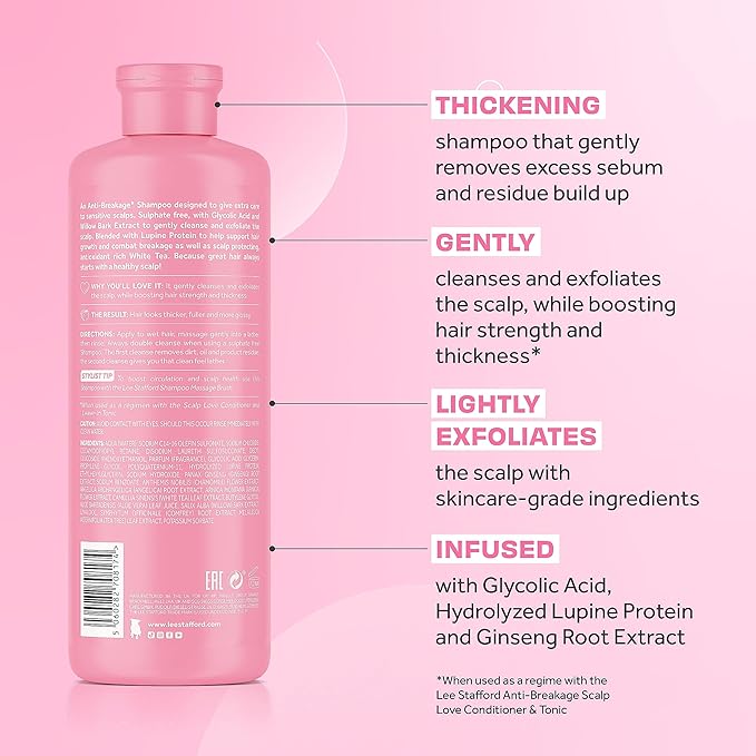 Lee Stafford Sensitive Exfoliating Shampoo | Scalp Love - Anti-Breakage Gentle Cleanser for Sensitive Skin, Promotes Hair Growth & Strength, Removes Buildup, Dirt & Dandruff, 16.9 Fl Oz