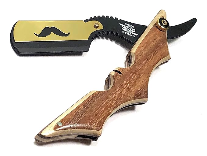 Wooden Style Men's Shaving Straight Edge Razor - Men's Shaving Blade Folding Knife - All Purpose Shaving Knife - Grooming Shape-Up Beard Mustache