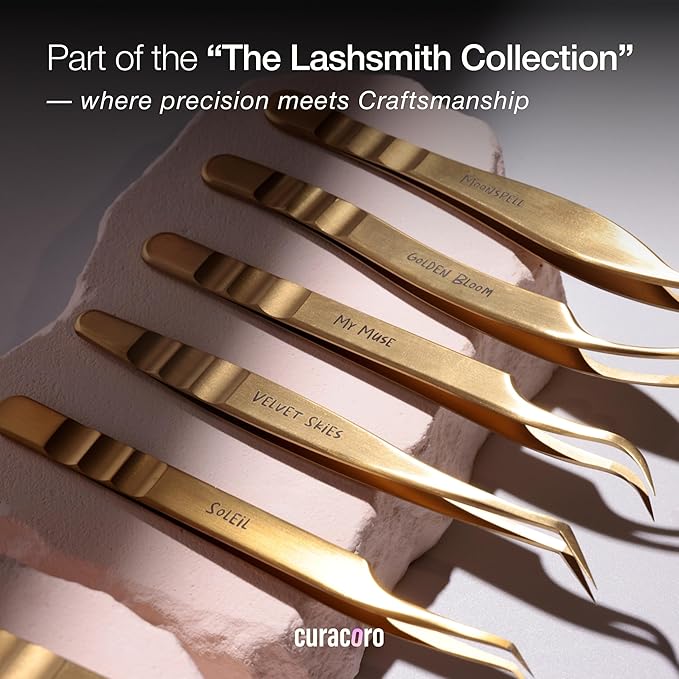 Curacoro Lash Tweezers for Eyelash Extensions – LashSmith 90° Eyelash Tweezer for Volume & Promade Fans