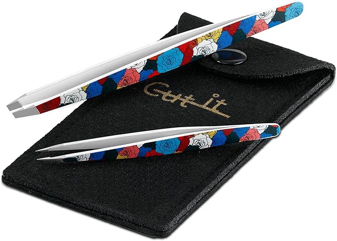 Tweezers - Pointed Slant Tweezer Set - Precision Tweezers for Women and Men Facial Hair, 420 Stainless Steel Pointed Slant Tweezers for Any Unwanted Hair; Ingrown Hair & Eyebrows, Travel Case Included