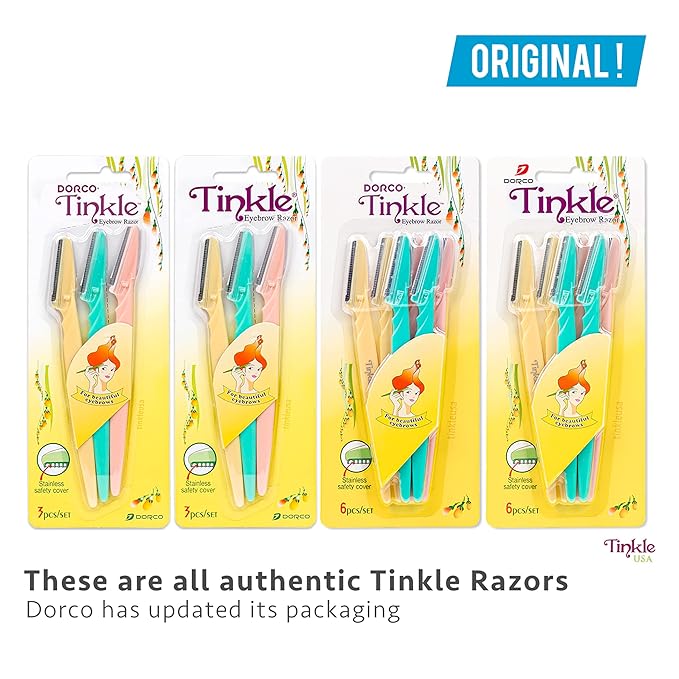 Tinkle Dermaplaning Tool 9ct, Dermaplane Razor for Women, Safe and Easy Peach Fuzz Remover, Eyebrow Trimmer with Protective Cover (3 Packs of 3), Stocking Stuffers