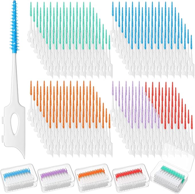 1200 Pcs Dual-use Soft Interdental Brushes Disposable Picks for Teeth Dental Floss Picks with Case Dental Braces Brush for Teeth Cleaning and Health