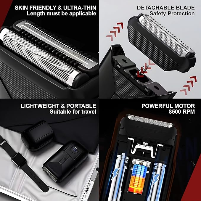 VNTGSHVER Foil Shavers for Men - Smooth & Close Electric Razor, USB-C Rechargeable Razor, High Precision Electric Face Shaver, Waterproof, Cordless, Dual-Action SkinSafe Foil Blades