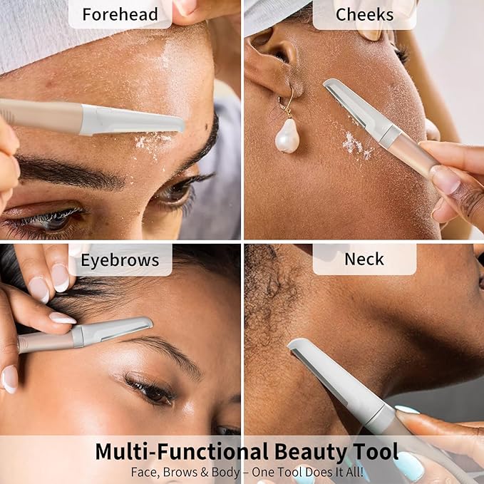 Dermaplane Razor for Women Face, Precision Face Razors for Women, Dermaplaning Tool, Gentle Exfoliation, Perfectly Shape Brows, Reusable Metal Handle with 8 Microblades, Beige