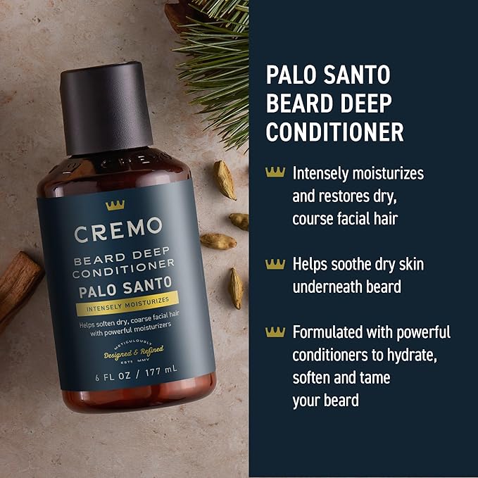 Cremo Palo Santo 2n1 Beard Wash & Softener + Deep Conditioner + Oil + Brush and Shear Set for A Full Beard Regimen