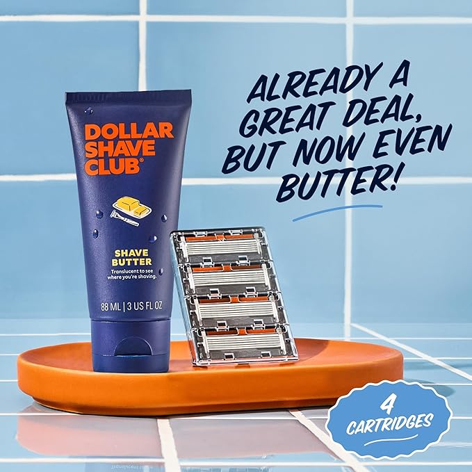 Dollar Shave Club | 6 Blade Razor Refills (4 Pack) and Shave Butter 3 ounce | 6 Stainless Steel Blades for a Close & Comfortable Shave | Razors for Men