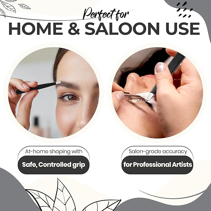 Professional Slant Tip Eyebrow Tweezers for Women & Men – Precision Hair Removal Tool – Stainless Steel Tweezers for Eyebrow Shaping, Facial Hair, Ingrown Hair & Splinter Removal (Lustrous Black)