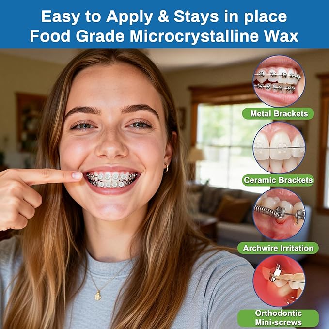 VINSULLA Orthodontic Wax for Braces - 750 Precut Dental Wax Dots Braces Wax Strips,Safe for Kids & Adults,Wax for Dental Brackets & Aligners 15Pack
