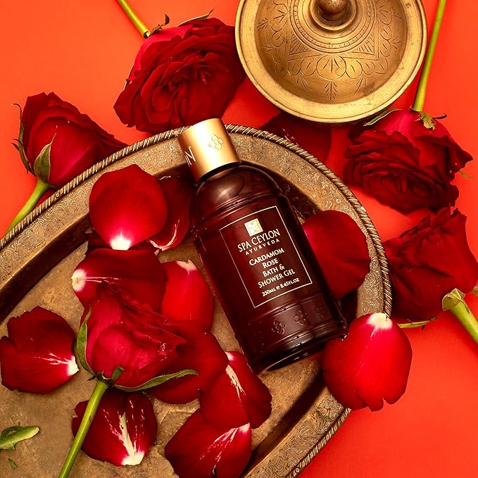 SPA CEYLON Cardamom Rose Bath and Shower Gel | Luxurious Herbal Bath Wash with Aloe Vera, Coconut & Himalayan Rose | Uplifting & Nourishing | for All Skin Types