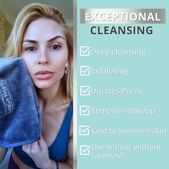 2x WASH CLOTHS LUXURY DUAL-SIDED - Exfoliating Washcloths/Makeup Remover Cloths - Soft Face Cloth/Wash Cloth - Washable & Reusable Microfiber Quick Dry Towel - Toallas para la Cara by DERMAWORKS