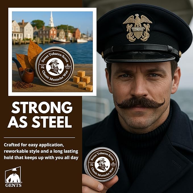 G.B.S Strong Hold Sweet Tobacco Scented Mustache Wax, Easy Application, Restyleable, long lasting hold with Styling Comb (1.7 oz) (Pack of 1, Sweet Tobacco)