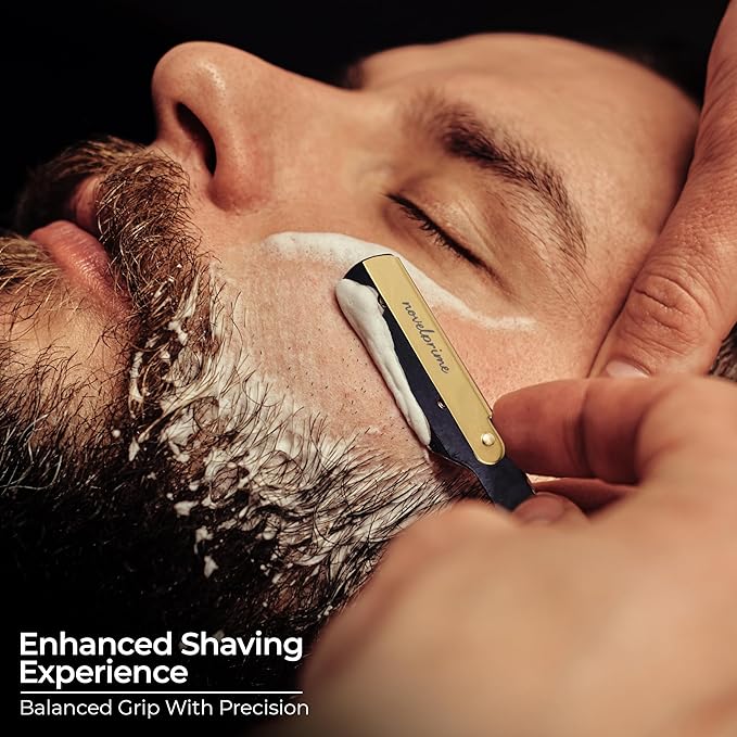 Novel Prime| Professional Straight Razor for Men| Premium Quality Stainless Steel Straight Edge Barber Razor for Shaving and Beard Styling| Sharp and Sleek Design with Premium Leather Pouch (1 Count)