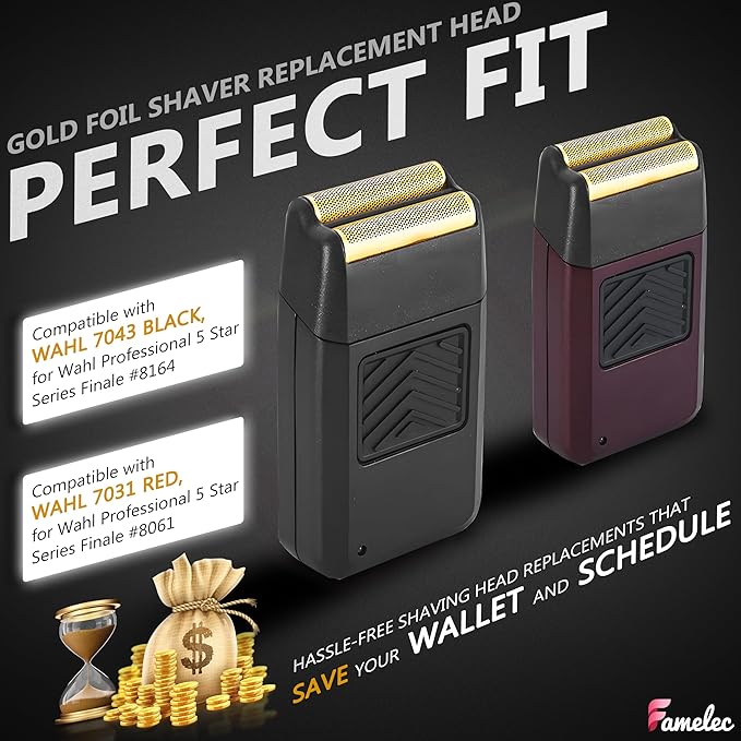 Black Razor Blades 5 Star Series for Wahl Foil Shaver Replacement Head Model 7031-100, 7043-100, Foil & Cutter Bar Assembly Compatible with Wahl Finale Replacement Foil, Head Shavers for Men