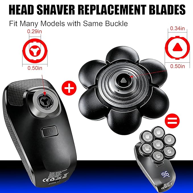 7 Head Shaver Replacement Heads for Freebird Shaver Bald Men, Head Shavers for Men,Shaver Replacement Blades for Rotary Shavers (Black/3count)