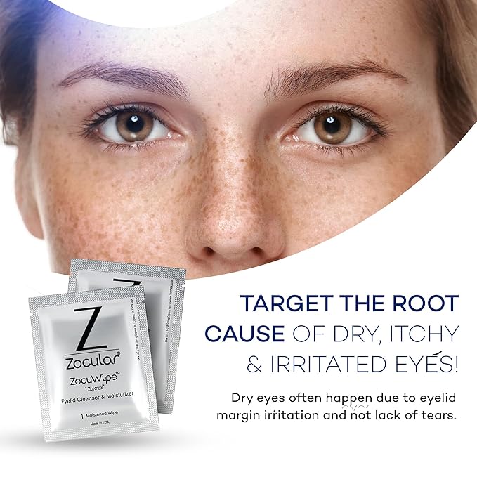 Zocular ZocuWipe Eyelid Cleansing Wipes with Natural Okra Complex – Gentle Daily Eyelid Cleanser & Moisturizing Pads – Makeup Remover & Eye Hygiene Wipes – 30 Count