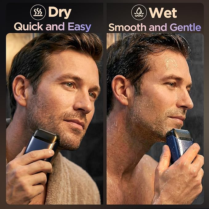 Yineel VT100 Electric Foil Shavers for Men, Pocket-Sized with Case, Mini Electric Razor for Close Face Shaver, 3 Floating Blades, IPX7 Waterproof & Travel-Friendly/Home Use, Gifts for Men, Blue