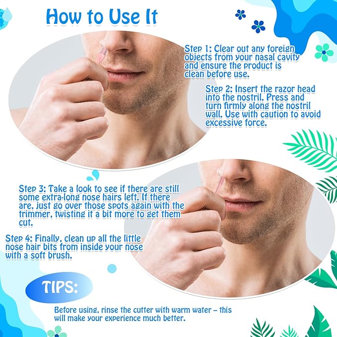 48 Pcs 2-in-1 Nasal Hair Cutter Double Sided Nose Hair Trimmer Bulk for Women Men Portable 360° Rotating Manual Nose Nasal Knife Soft Cleaning Brush Box Package Multicolor