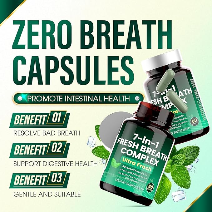 Fresh Breath Capsules, Breath Freshener 7 in 1 Powerful Solution With Chlorophyllin, Mint Extract, Magnesium Citrate & Probiotic Blend, Eliminate Bad Breath From The Inside Out (2)