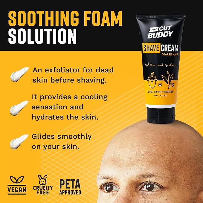 The Cut Buddy Foaming Shave Cream for Men & Women, Softens & Soothes Coarse Hair - 6 fluid ounces, White