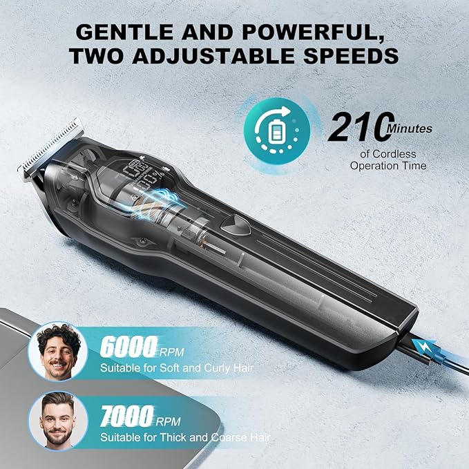 Beard Trimmer for Men - 14 in 1 Professional Mens Grooming Kits, Hair Clippers with Dual-Speed Motor for Beard Head Body Face Nose Ear Mustache Trimmer IPX7 Level LED Display 210 Min Electric Razor