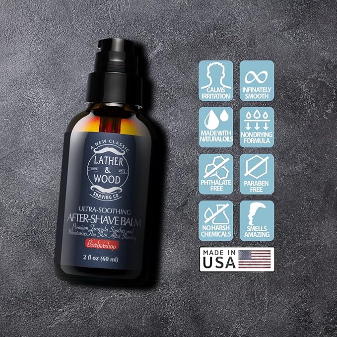 Lather & Wood - Barbershop Aftershave for Men - Long-Lasting Fragrance, Non-Greasy Formula, Easy Pump Dispener, Gentle and Subtle Scent
