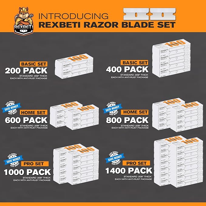 REXBETI 100PCS Single Edge Razor Blades, Industrial Razor Blades for Scraper, Suitable for Removing Labels, Decals, Stickers and Old Paint